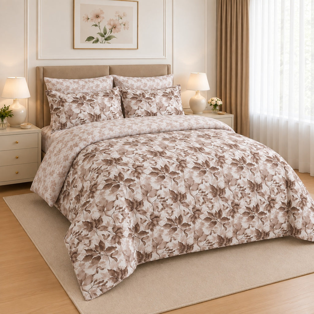 Damask Motif Cotton Printed Bed Sheet Set