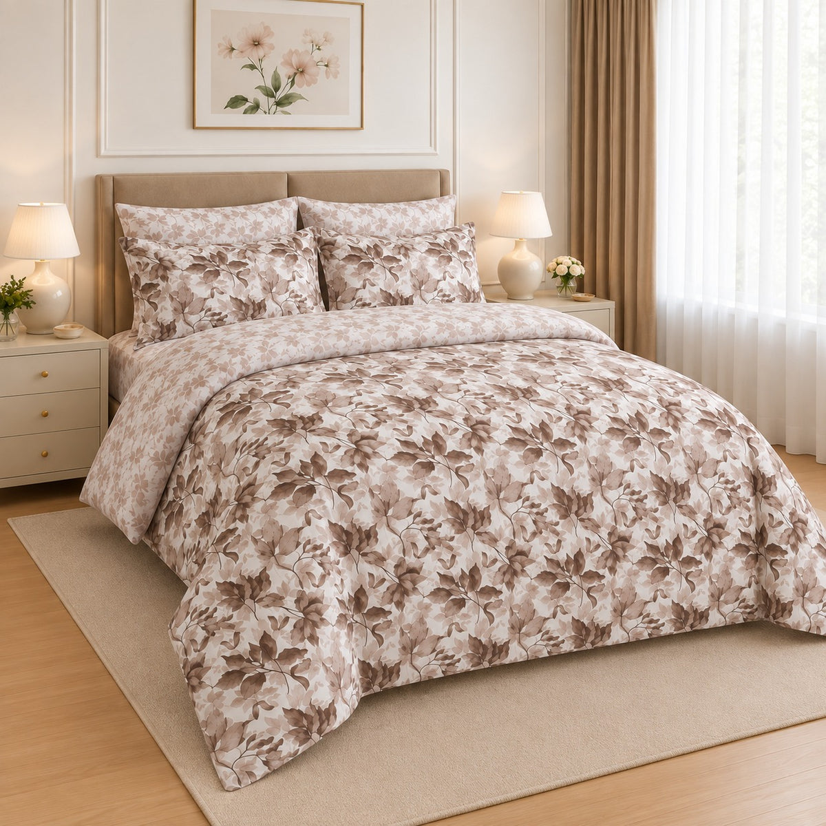 Damask Motif Cotton Printed Bed Sheet Set