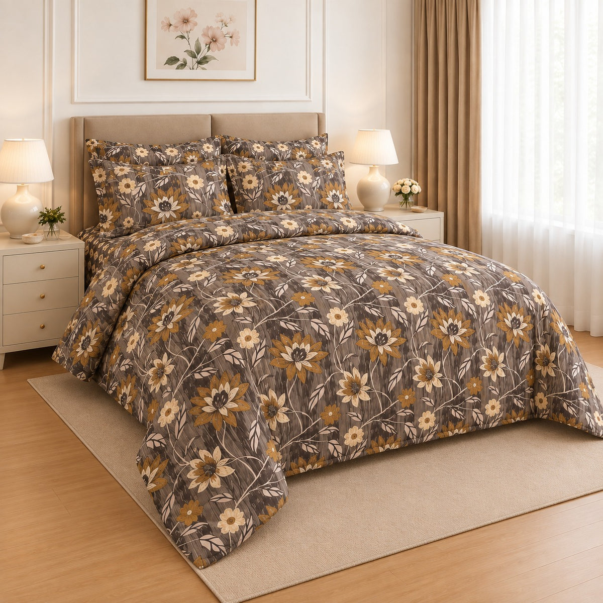 Block Print Silhouette Tree Cotton Printed Bed Sheet Set