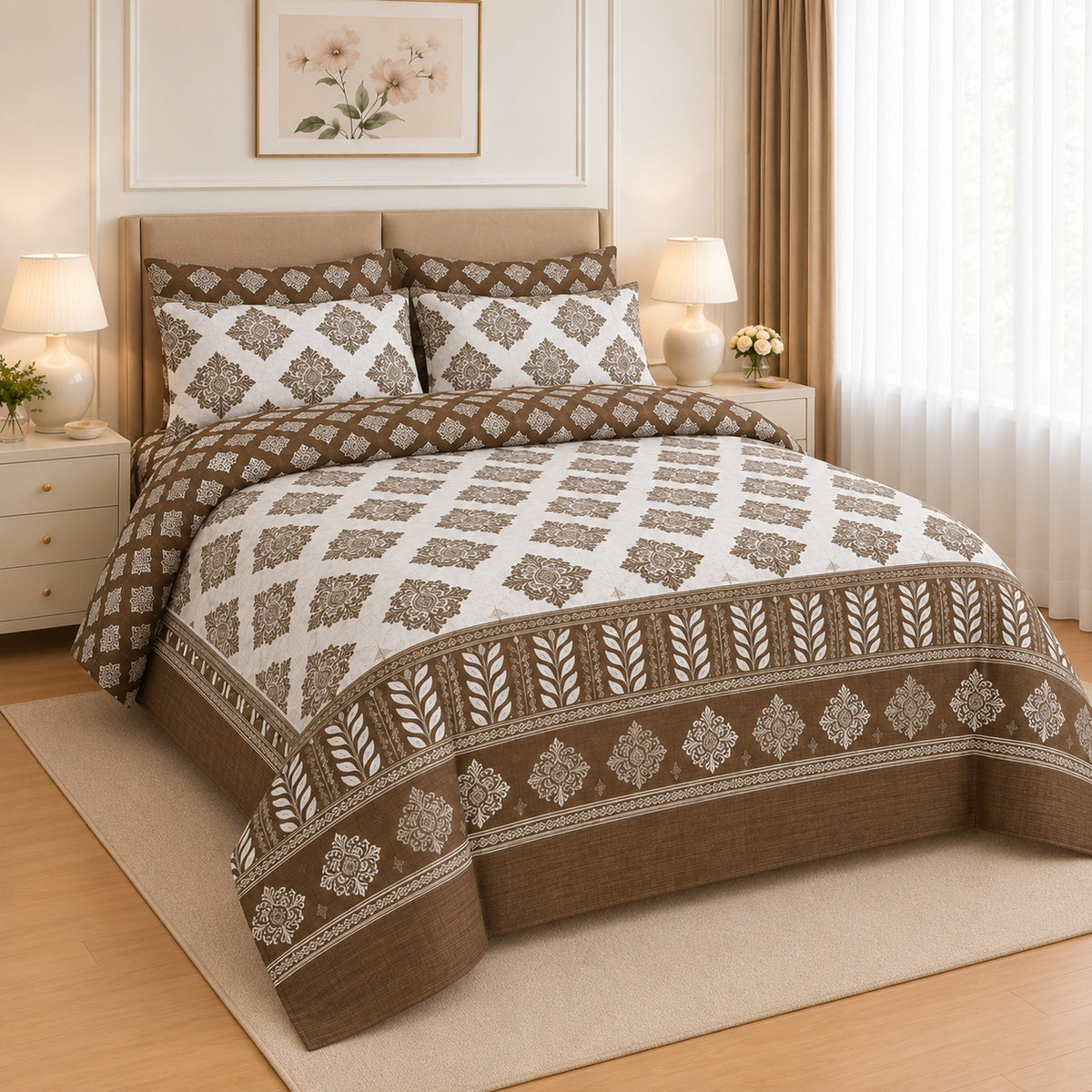 Midnight Bouquet Cotton Printed Bed Sheet Set