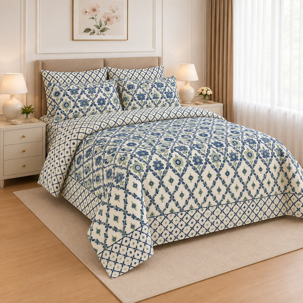 Cornflower Vine Cotton Printed Bed Sheet Set