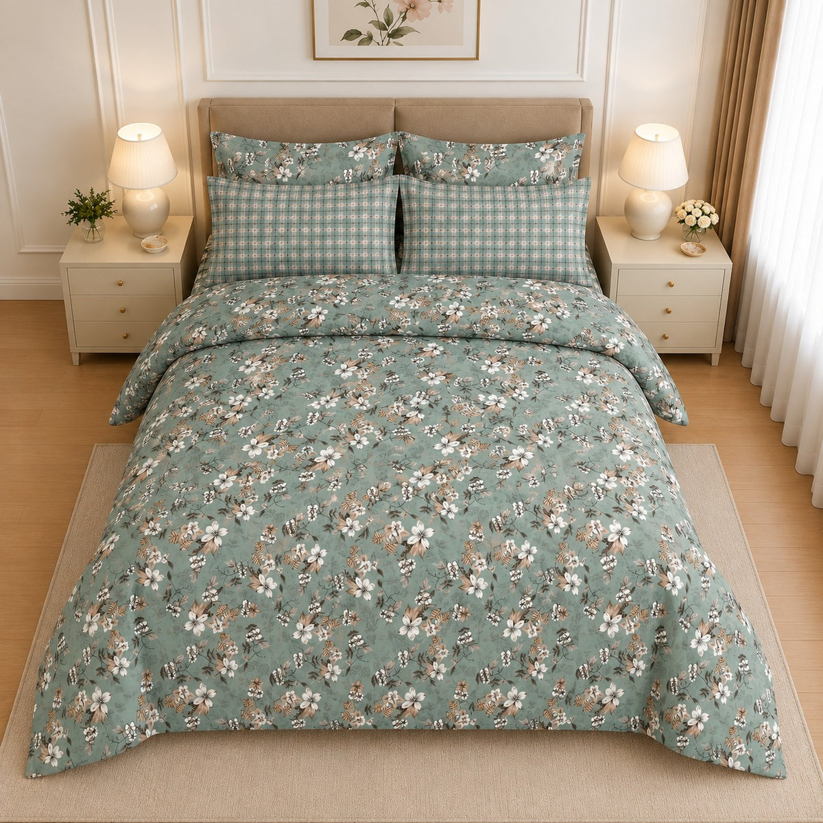 Midnight Foliage  Cotton Printed Bed Sheet Set