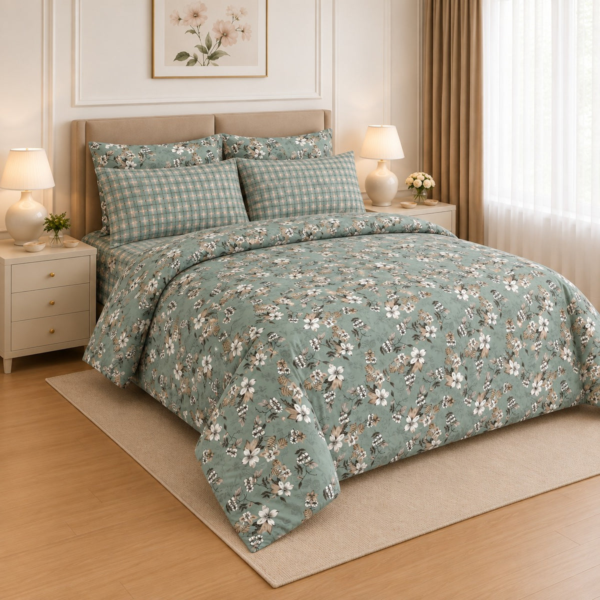 Midnight Foliage  Cotton Printed Bed Sheet Set