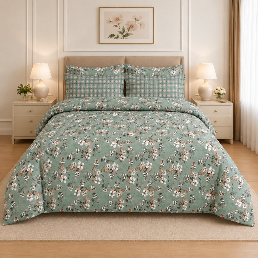 Midnight Foliage  Cotton Printed Bed Sheet Set