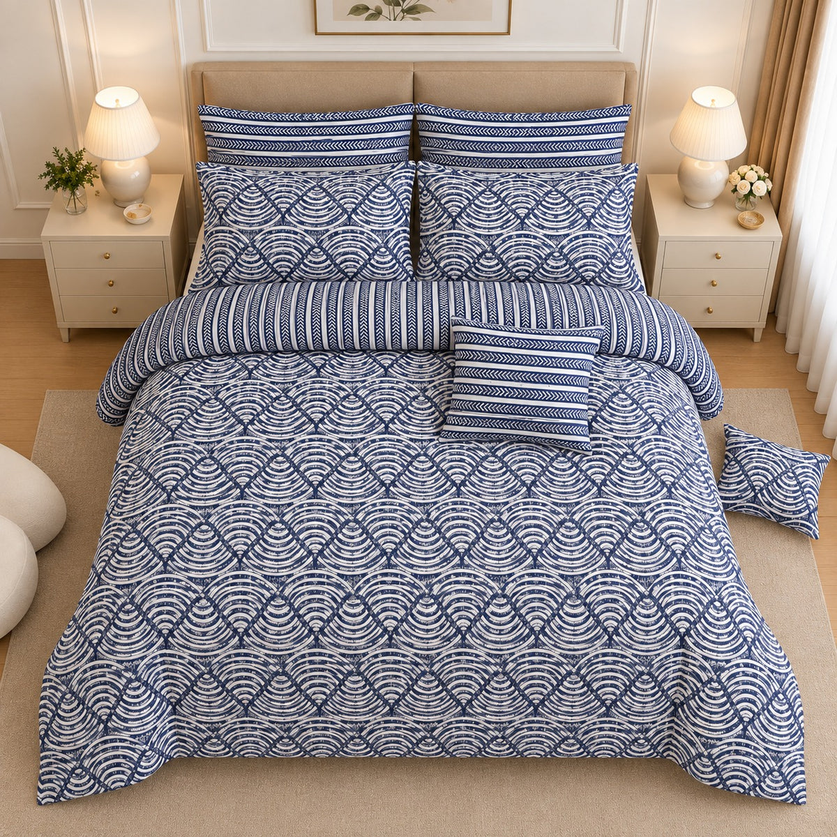 Ornamental Damask Cotton Printed Bed Sheet Set