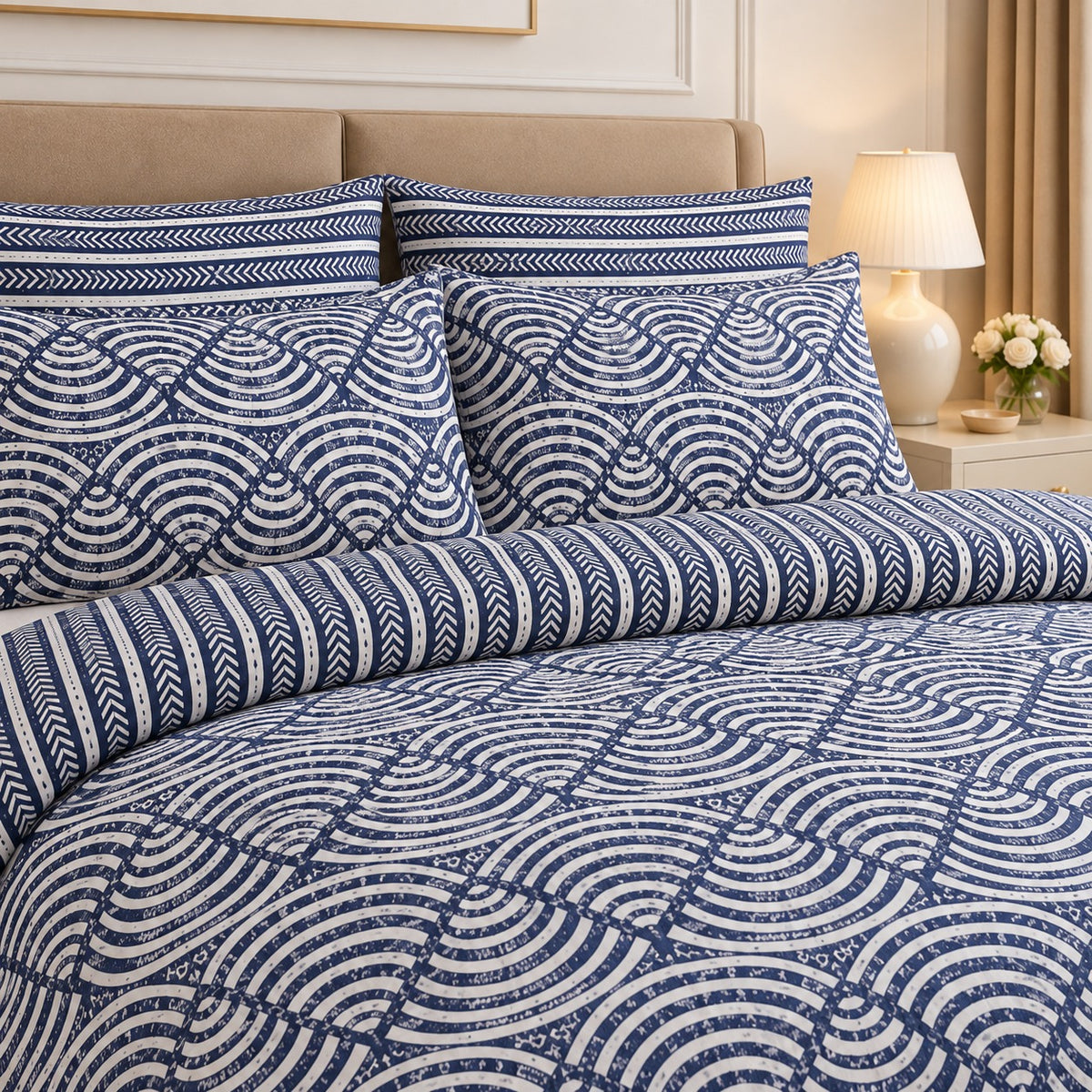 Ornamental Damask Cotton Printed Bed Sheet Set