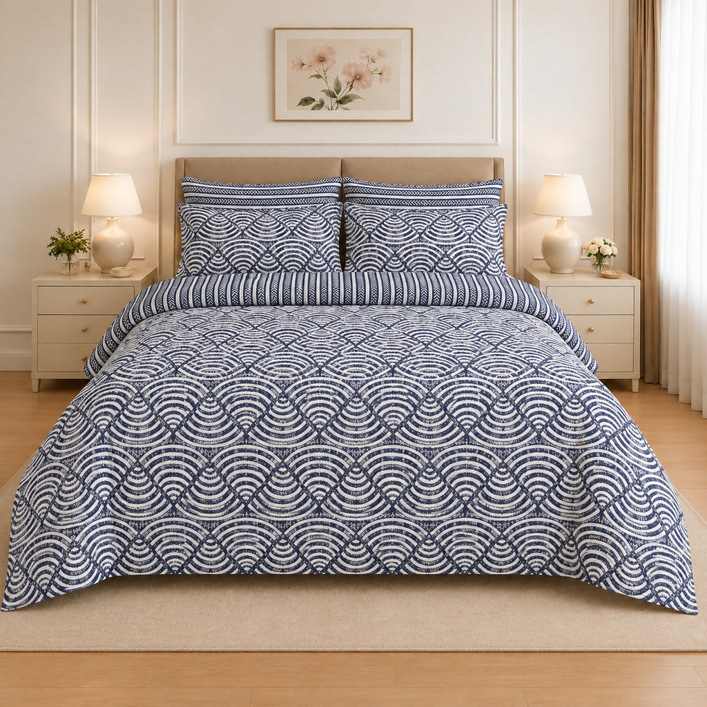 Ornamental Damask Cotton Printed Bed Sheet Set