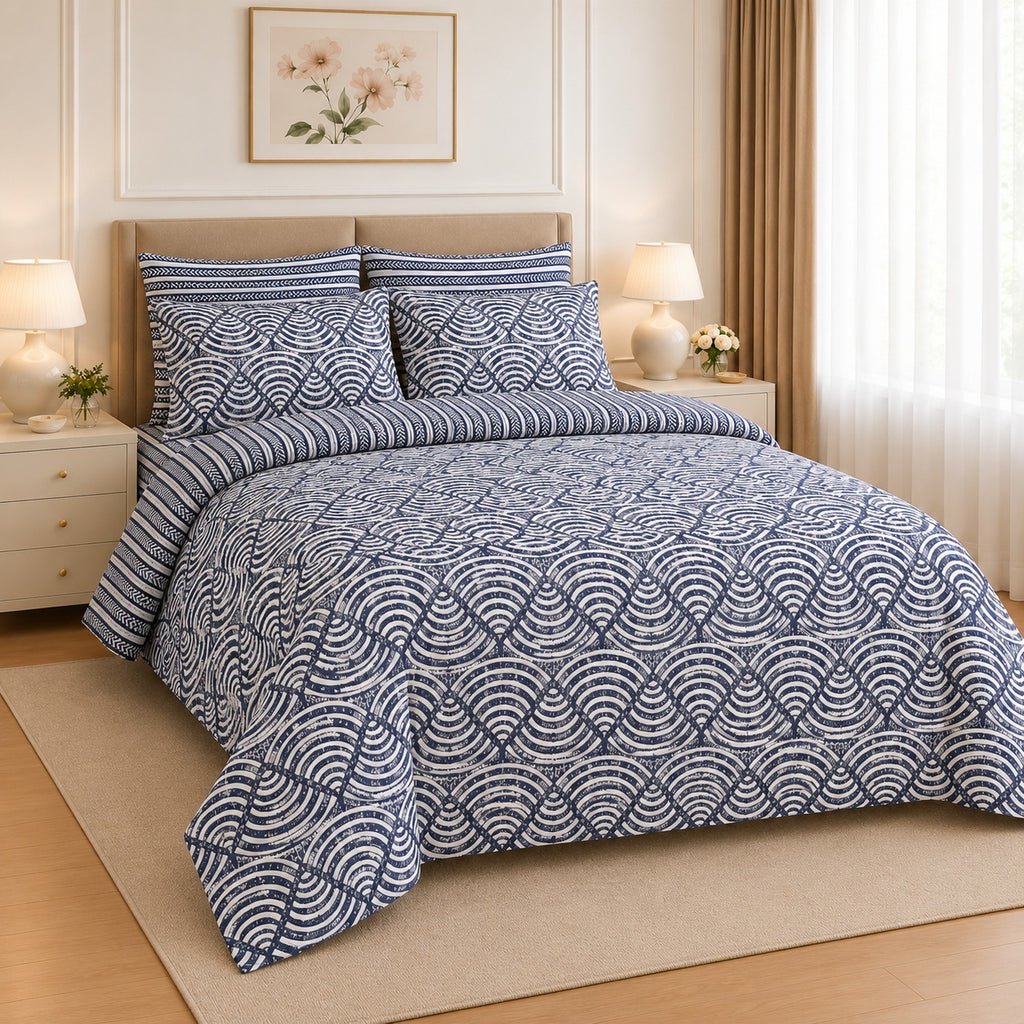 Ornamental Damask Cotton Printed Bed Sheet Set