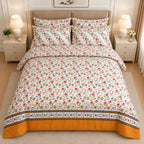 Soft Lilac Leafy Vine Cotton Printed Bed Sheet Set