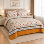 Soft Lilac Leafy Vine Cotton Printed Bed Sheet Set