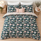 Sage Leafy Floral Percale Cotton Bed Sheet Set