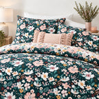 Sage Leafy Floral Percale Cotton Bed Sheet Set