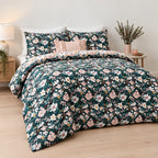 Sage Leafy Floral Percale Cotton Bed Sheet Set
