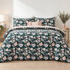 Sage Leafy Floral Percale Cotton Bed Sheet Set