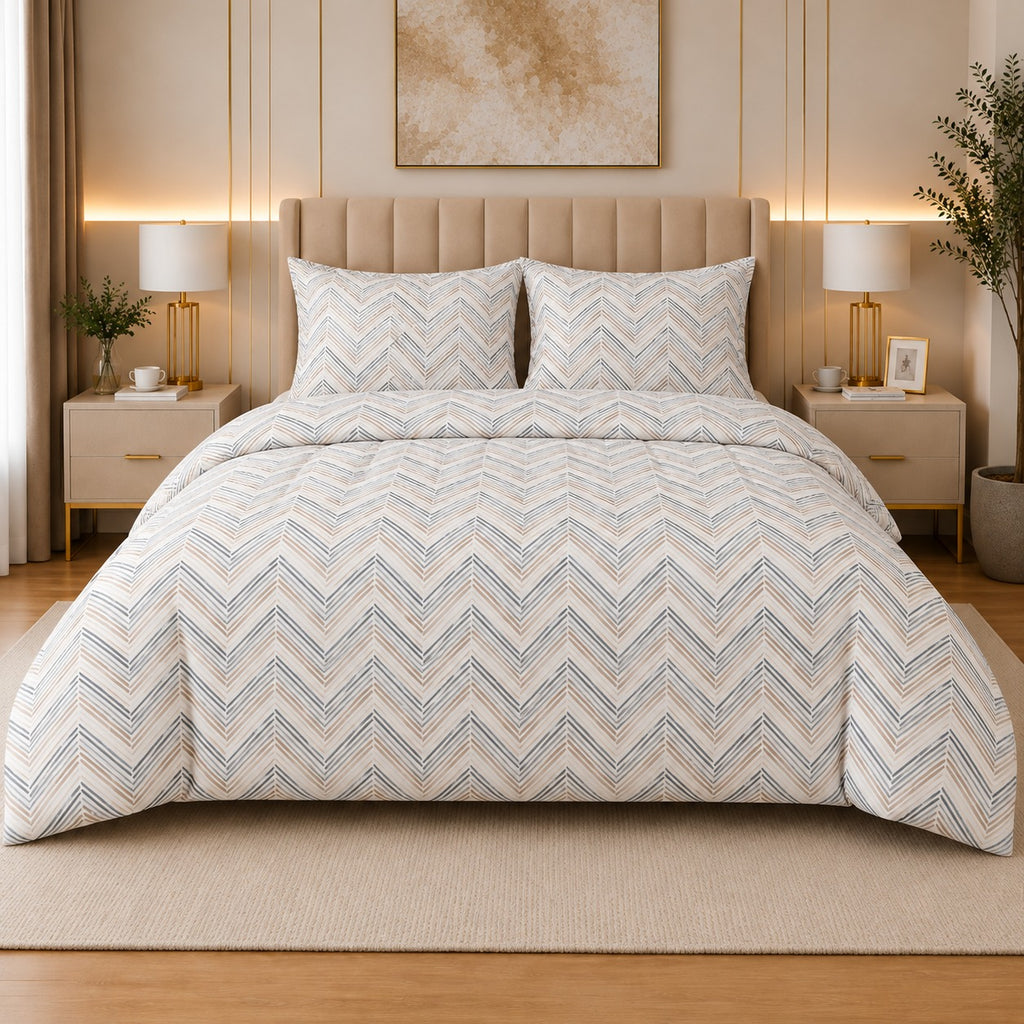 Indigo Leaf Percale Cotton Bed Sheet Set