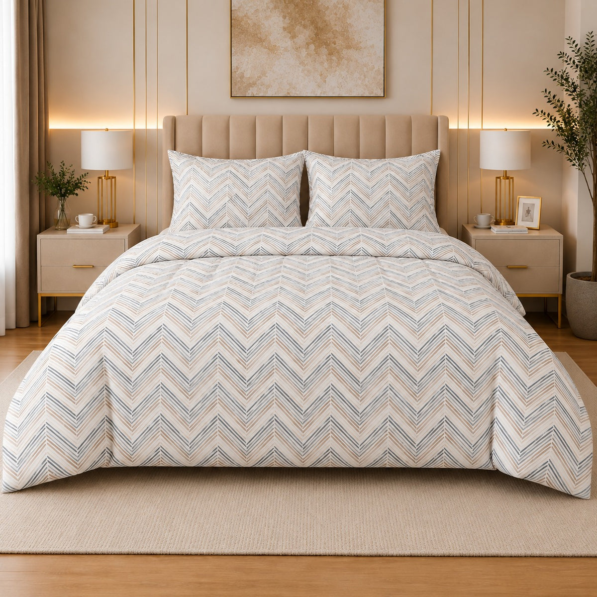 Indigo Leaf Percale Cotton Bed Sheet Set