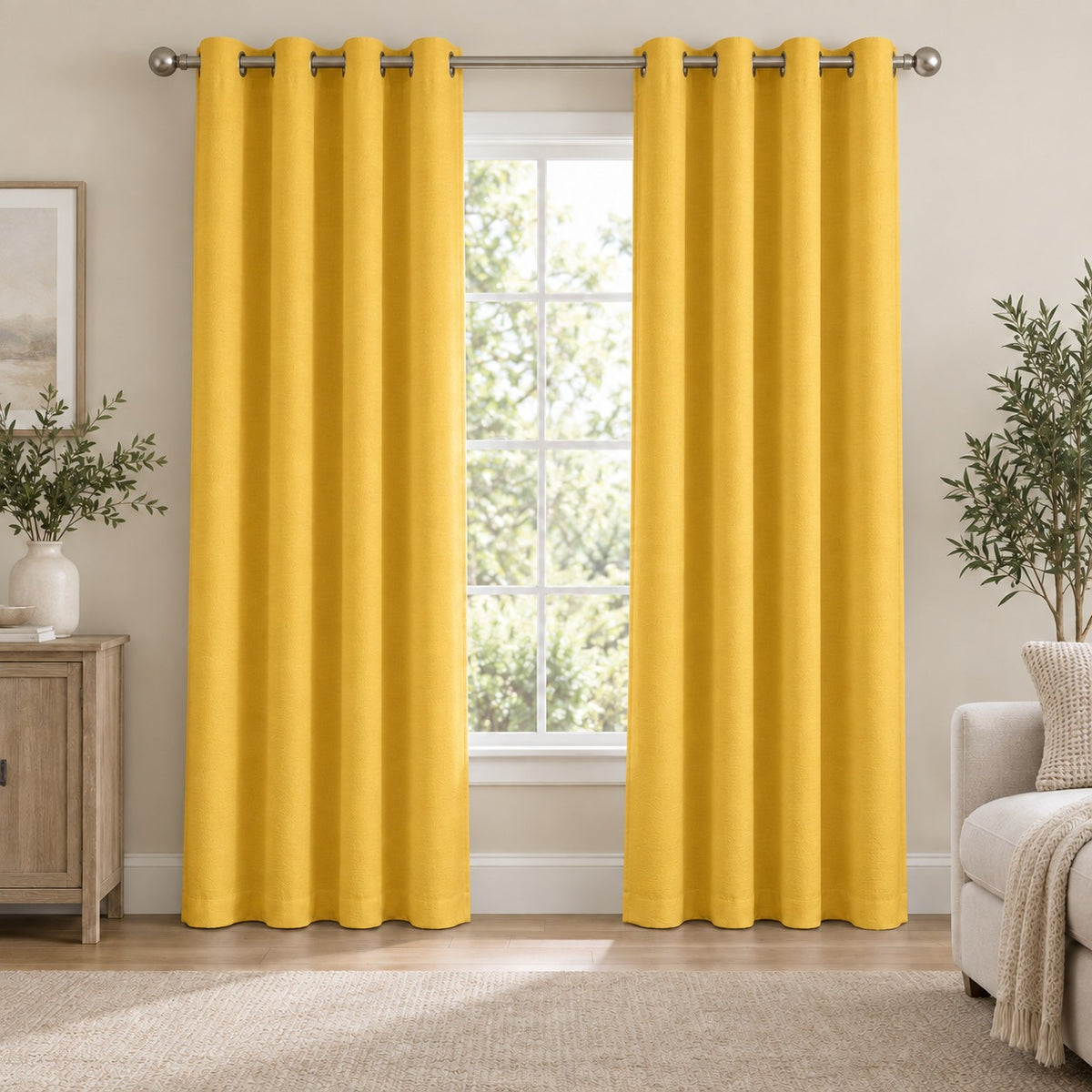 Set of 2 Plain Yellow Window Curtain Panels