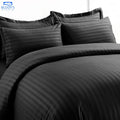 Deep Charcoal Black Vertical Hotel Stripe Bedsheet Set