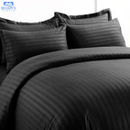 Deep Charcoal Black Vertical Hotel Stripe Bedsheet Set