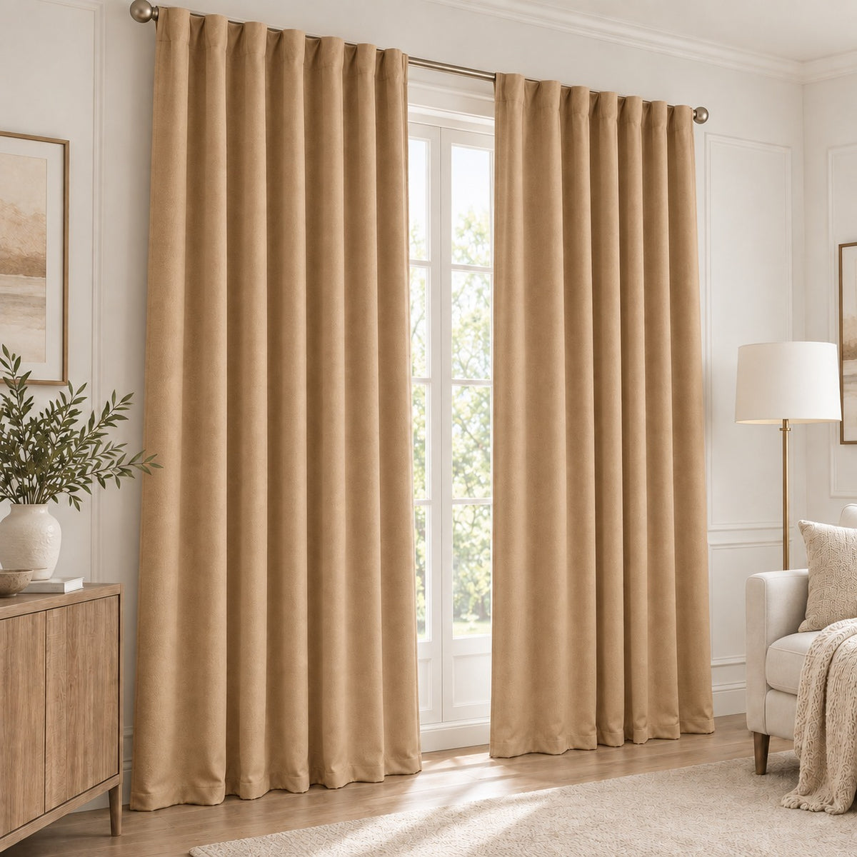 Set Of 2 Plain Fawn Window Curtains Panels