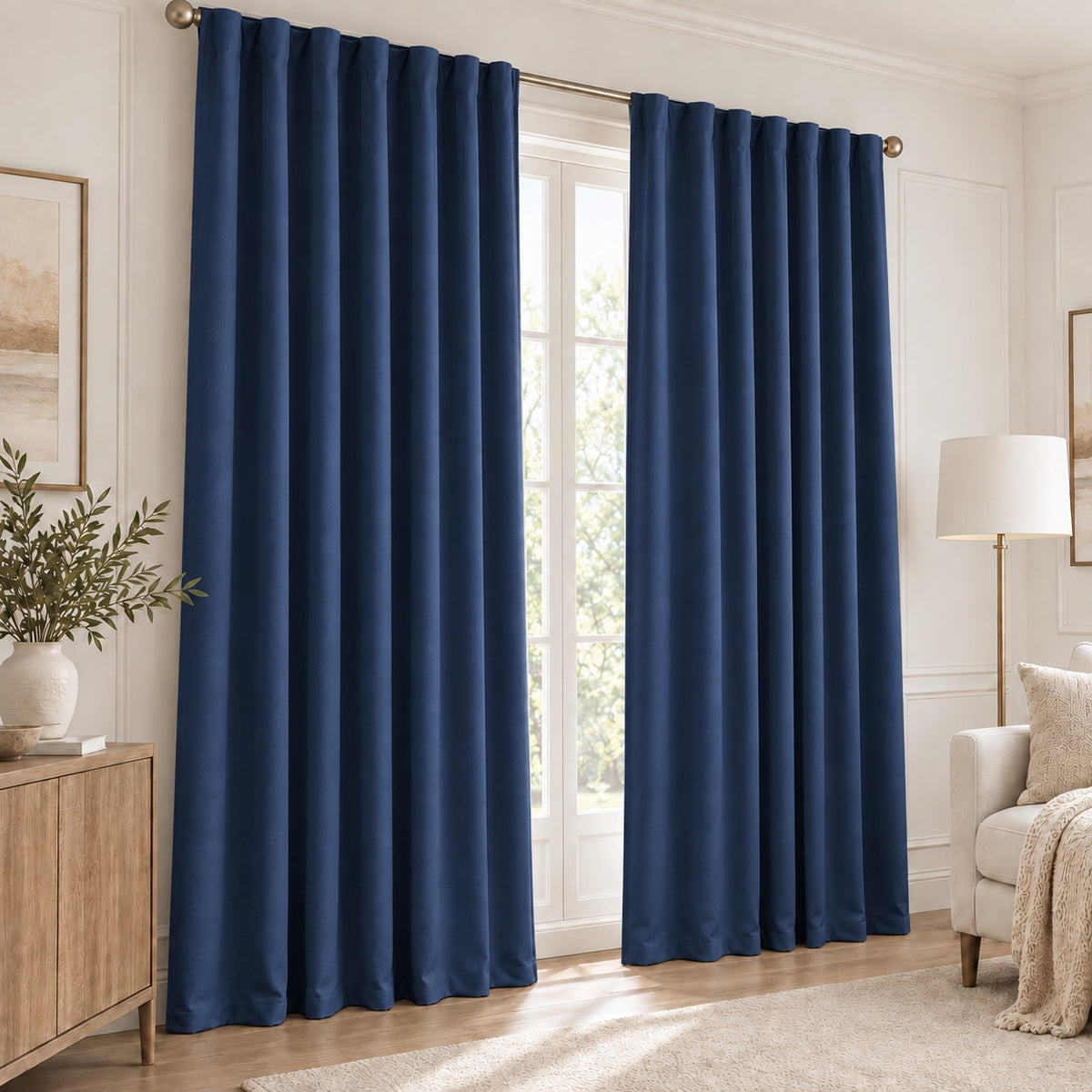 Set Of 2 Plain Blue Window Curtains Panels