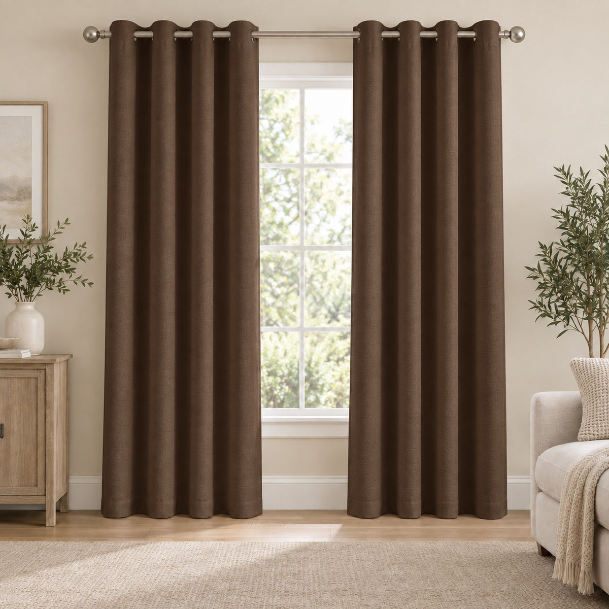 Set Of 2 Plain Brown Window Curtains Panels