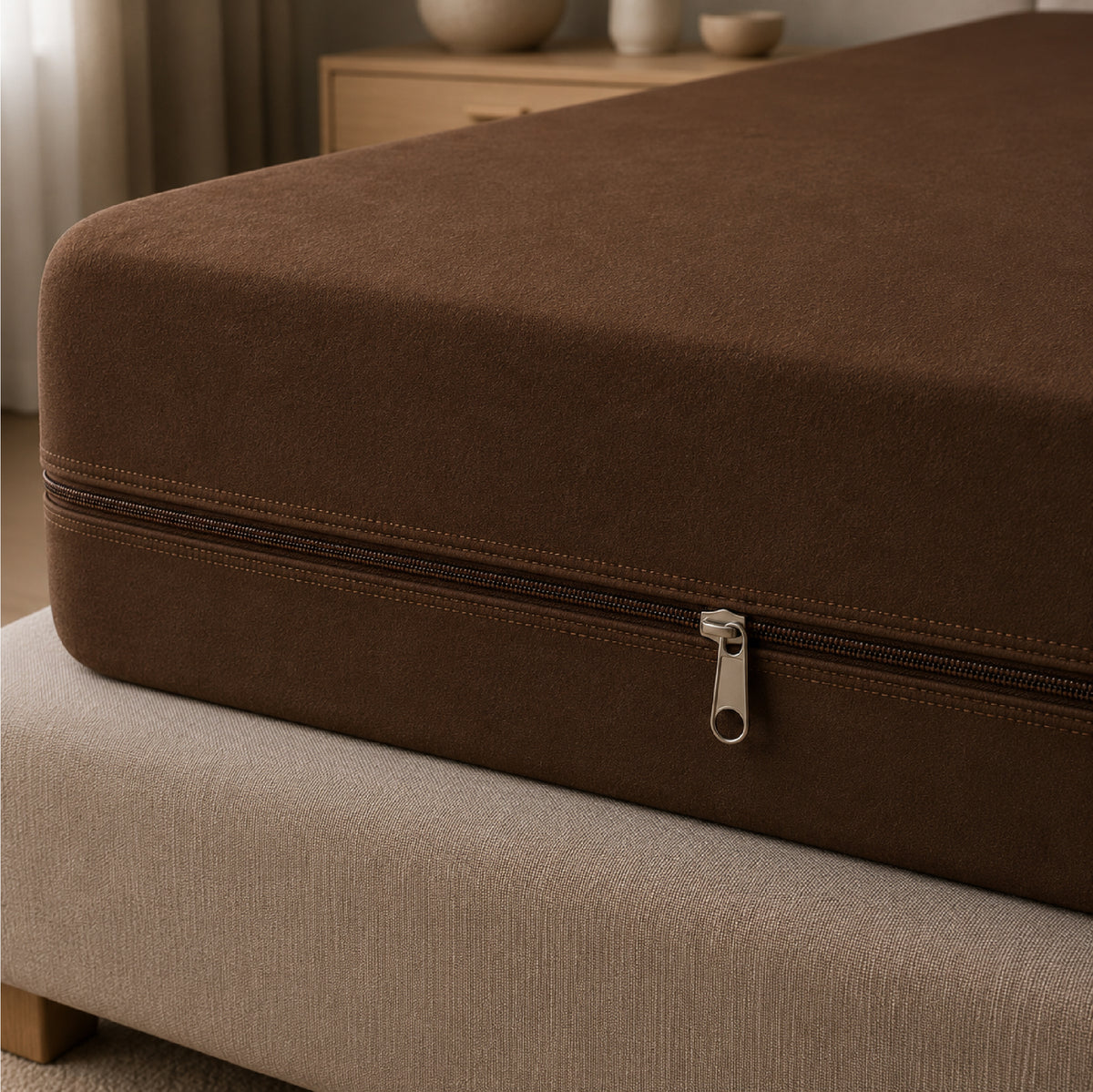 Zipper Waterproof Mattress Protect -  Brown