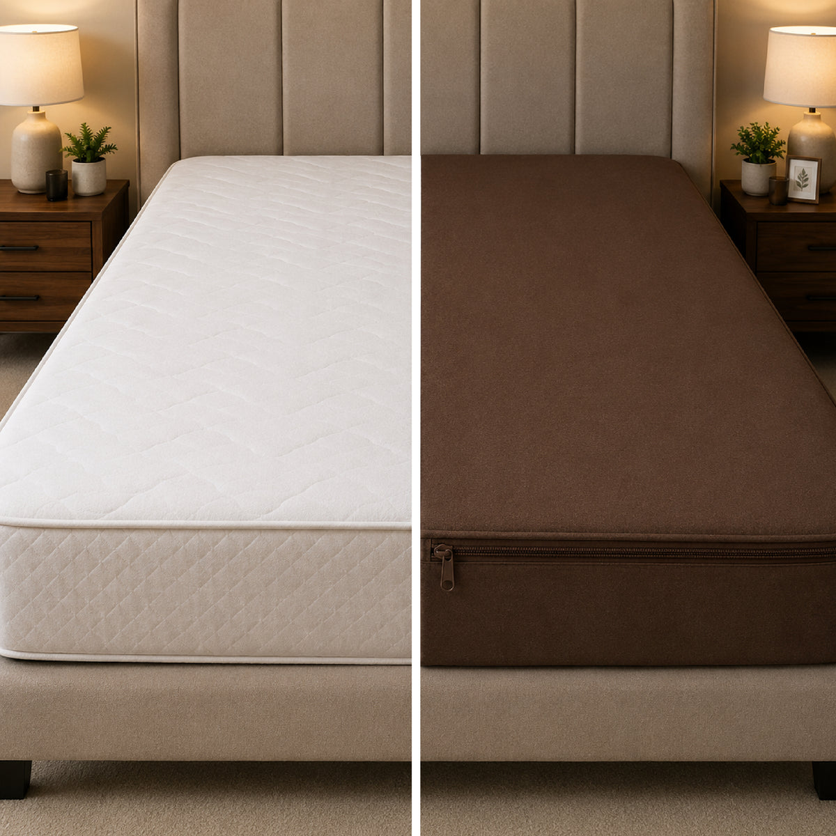 Zipper Waterproof Mattress Protect -  Brown