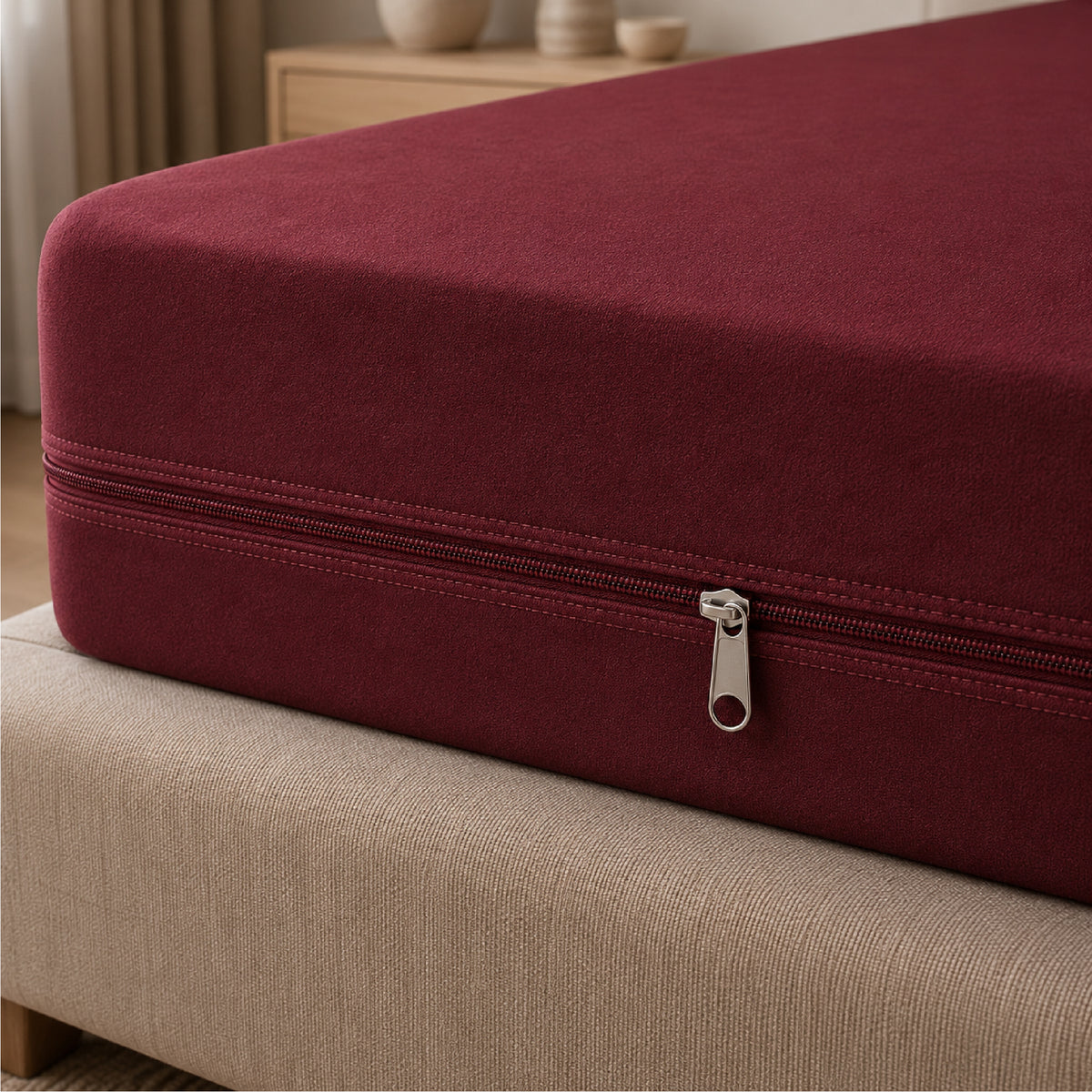 Zipper Waterproof Mattress Protect - Maroon