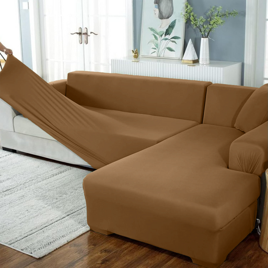 L Shape Sofa Cover - Light Brown