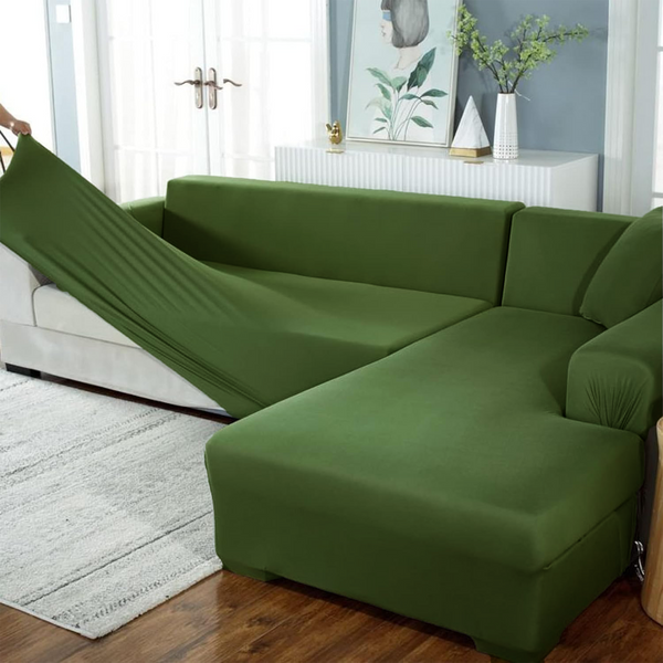 L Shape Sofa Cover - Army Green