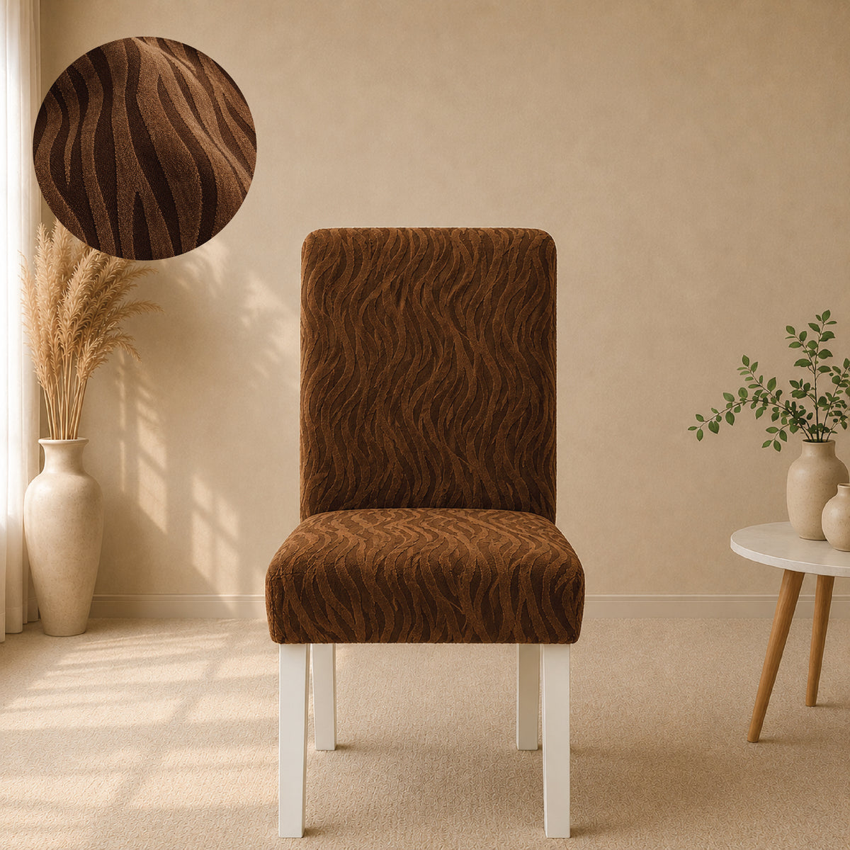 Zebra Velvet Fitted Chair Cover Sets - Brown