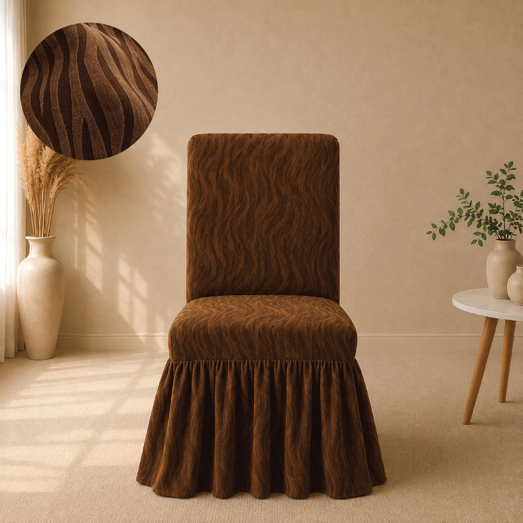 Zebra Velvet Frilled Chair Cover Sets - Brown
