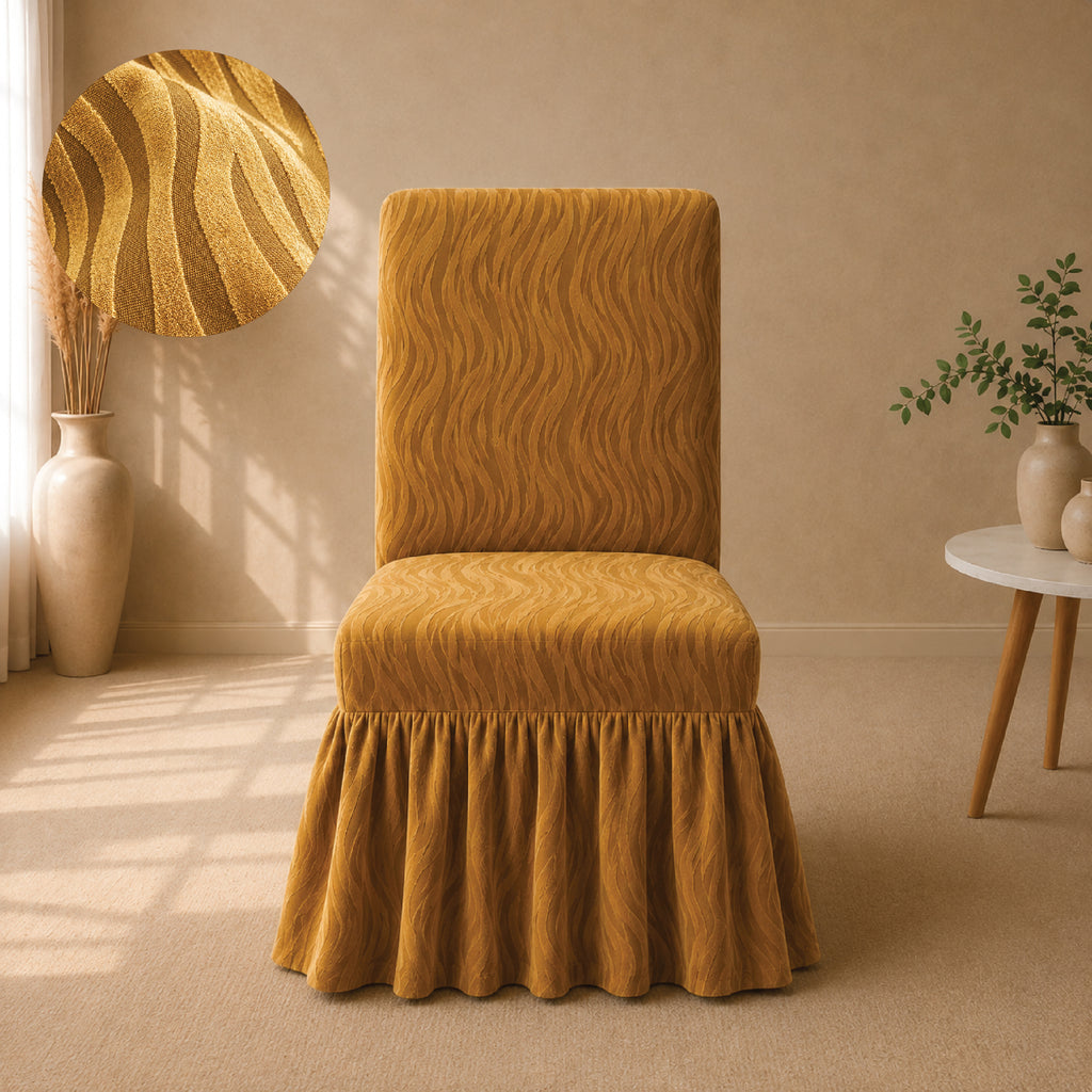 Zebra Velvet Frilled Chair Cover Sets - Golden