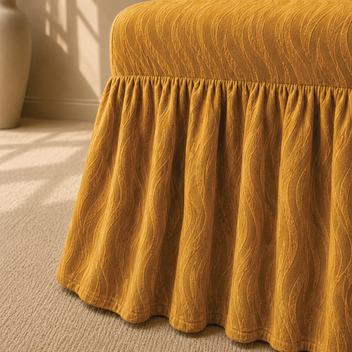 Zebra Velvet Frilled Chair Cover Sets - Golden