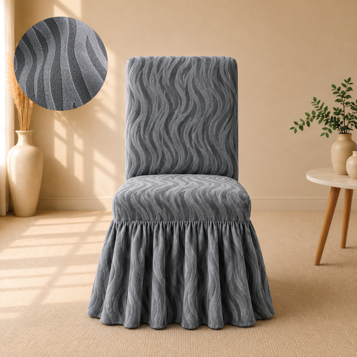 Zebra Velvet Frilled Chair Cover Sets - Grey
