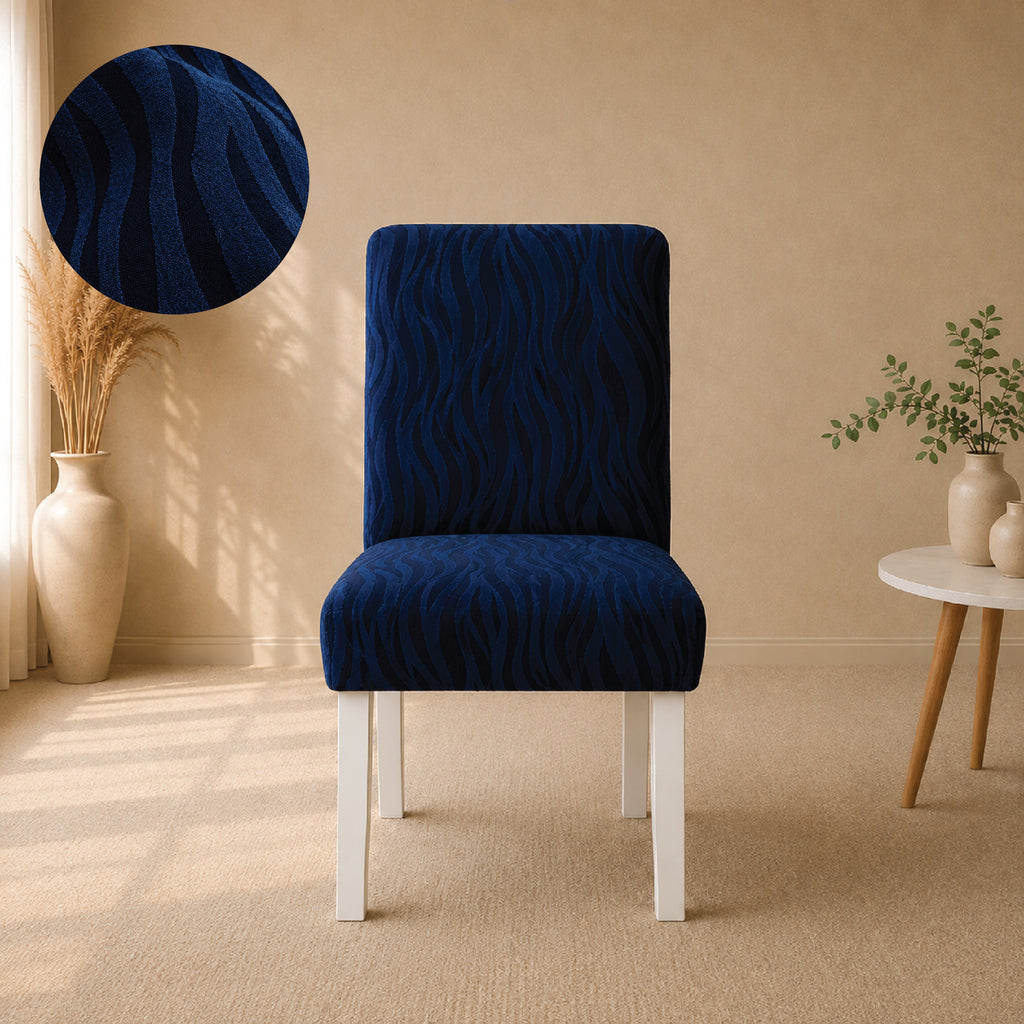 Zebra Velvet Fitted Chair Cover Sets - Blue