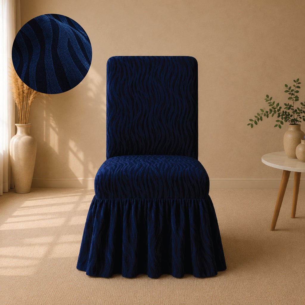 Zebra Velvet Frilled Chair Cover Sets - Blue