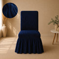Zebra Velvet Frilled Chair Cover Sets - Blue