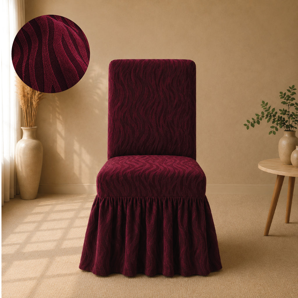 Zebra Velvet Frilled Chair Cover Sets - Maroon