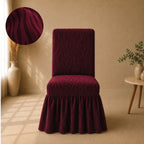 Zebra Velvet Frilled Chair Cover Sets - Maroon