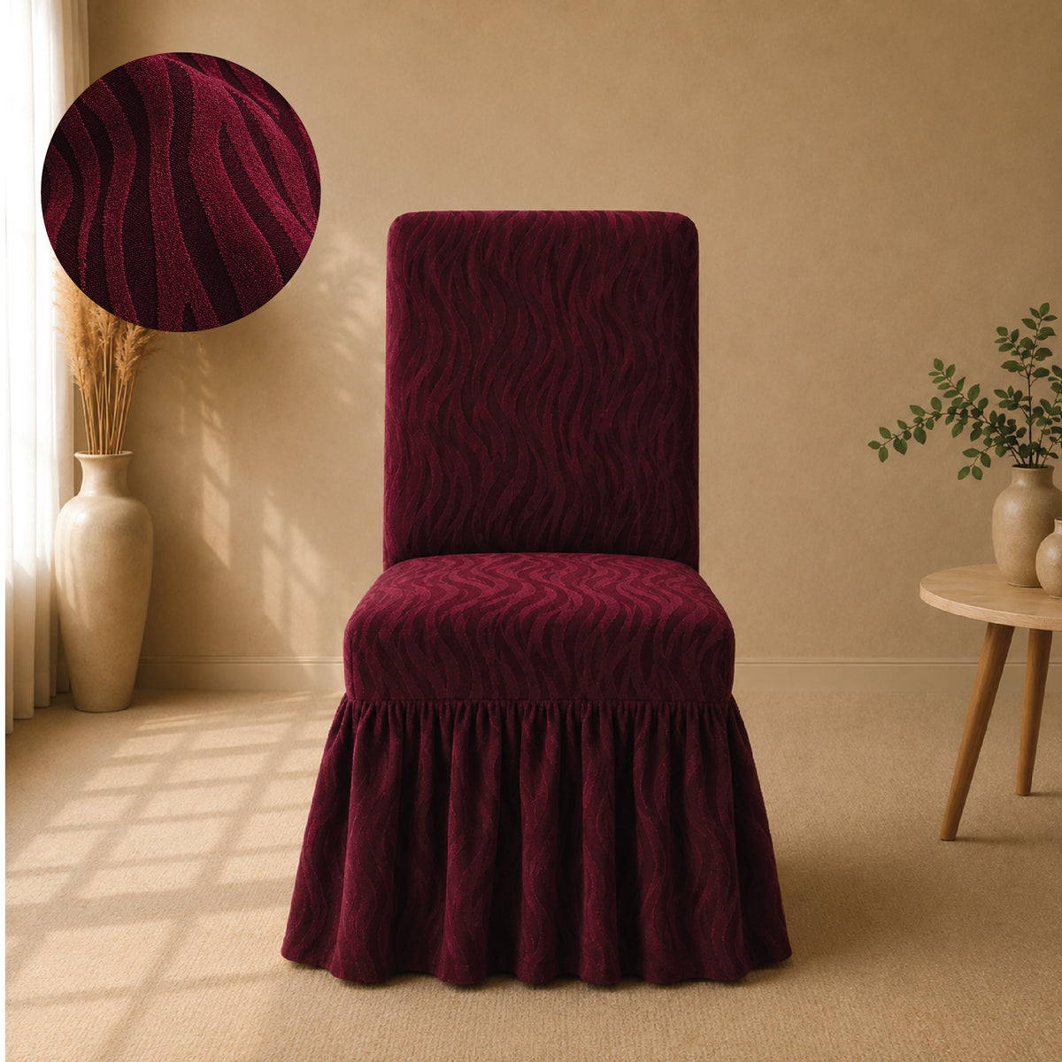 Zebra Velvet Frilled Chair Cover Sets - Maroon