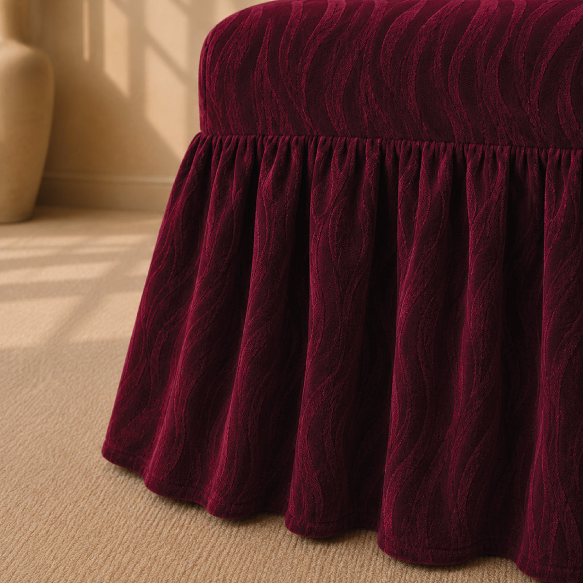 Zebra Velvet Frilled Chair Cover Sets - Maroon