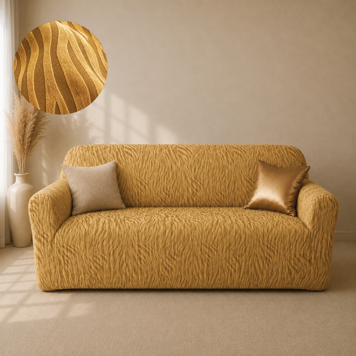 Zebra Velvet Fitted Sofa Cover - Golden