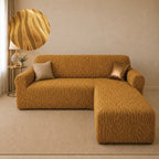 Zebra Velvet L Shape Fitted Sofa Cover - Golden
