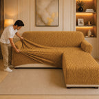 Zebra Velvet L Shape Fitted Sofa Cover - Golden
