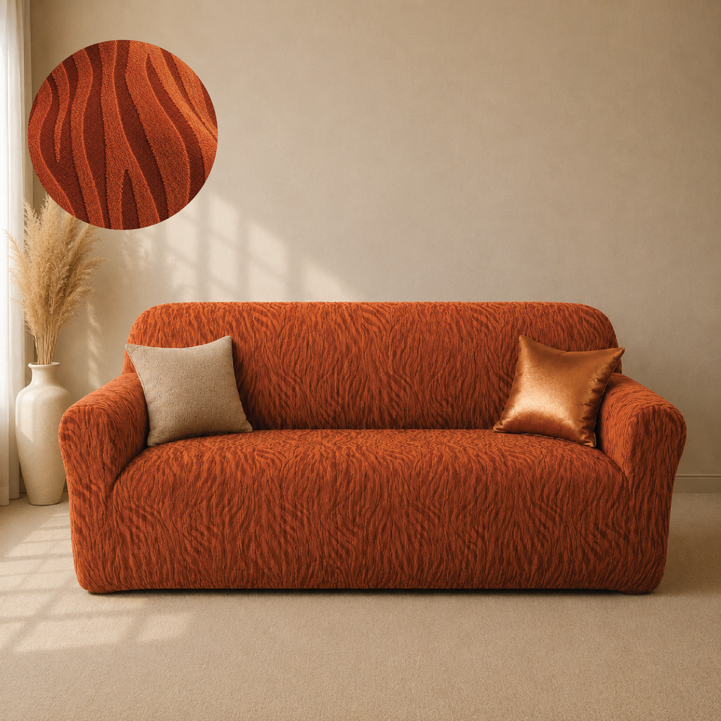 Zebra Velvet Fitted Sofa Cover - Copper