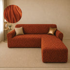 Zebra Velvet L Shape Fitted Sofa Cover - Copper
