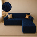 Zebra Velvet L Shape Fitted Sofa Cover - Blue