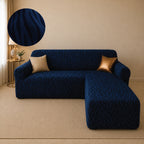 Zebra Velvet L Shape Fitted Sofa Cover - Blue